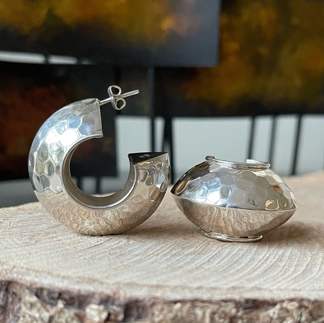 Aretes de Diseñador en Plata 0.925 Martillada