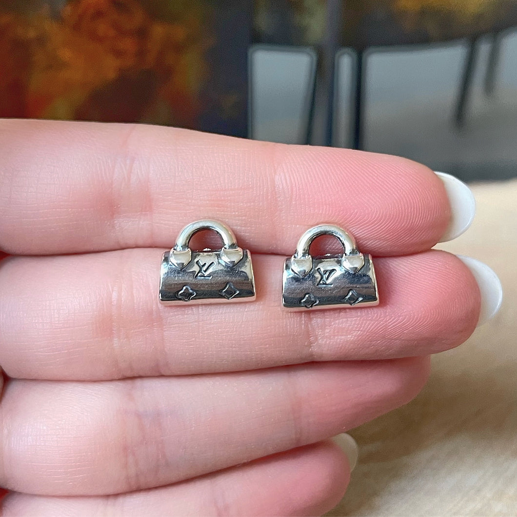 Aretes de Plata 0.925 Quemada con diseño de Bolsa de Diseñador