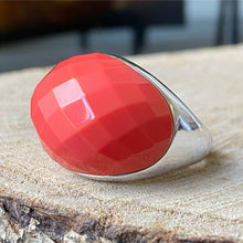 Cargar imagen en el visor de la galería, Anillo de Plata 0.925 con Coral Naranja. Disponible en talla 7, 7.5, 8 y 8.5
