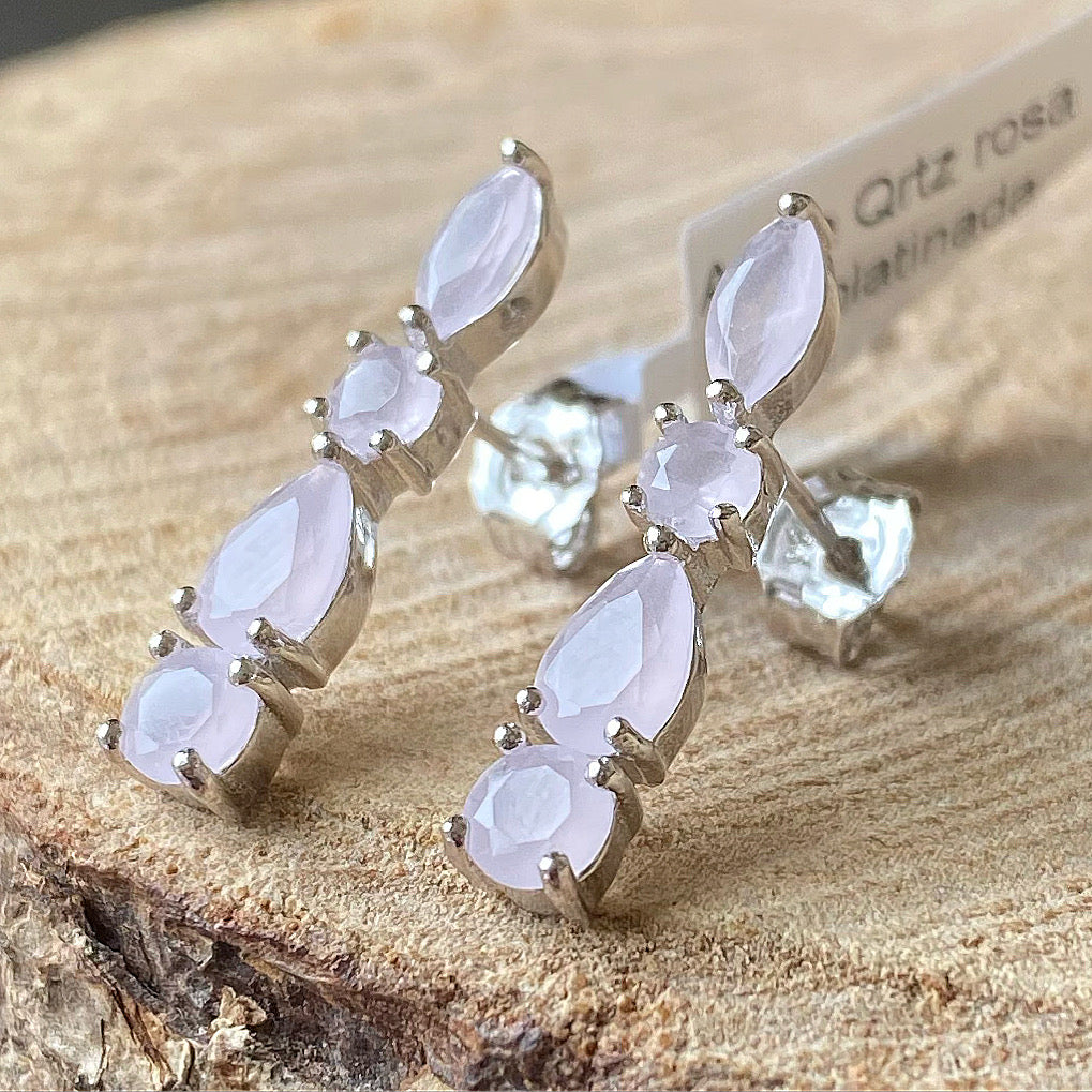 Aretes de Plata 0.925 y Cuarzo Rosa